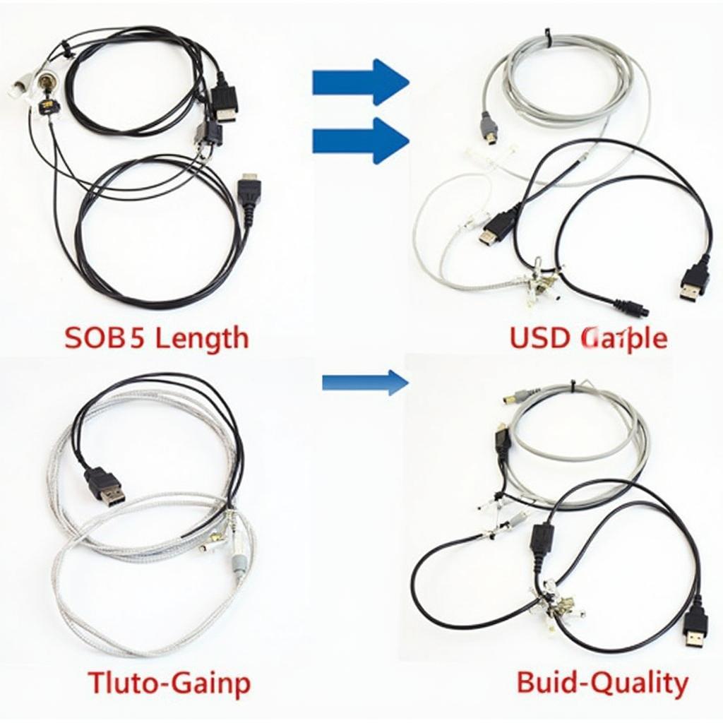 Various USB-OBD2-FTDI cables showcasing different lengths and connector types