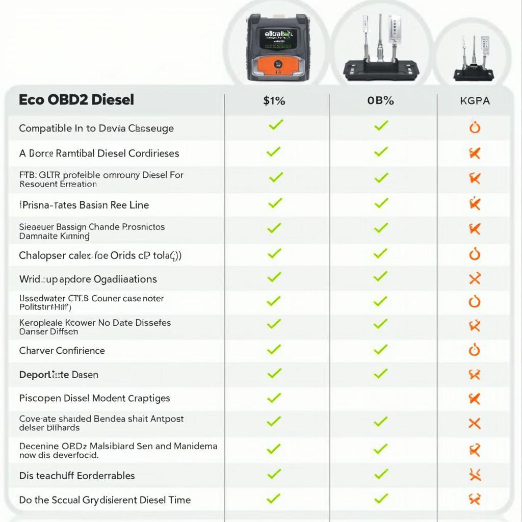 Eco OBD2 Diesel Device Comparison Chart