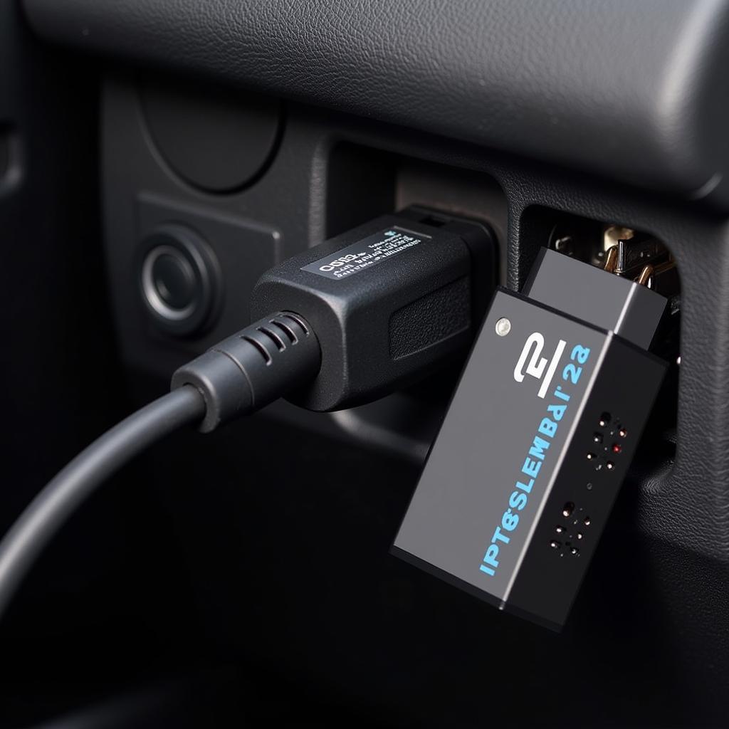 ELM32 V2.2 adapter connected to a car's OBD2 port