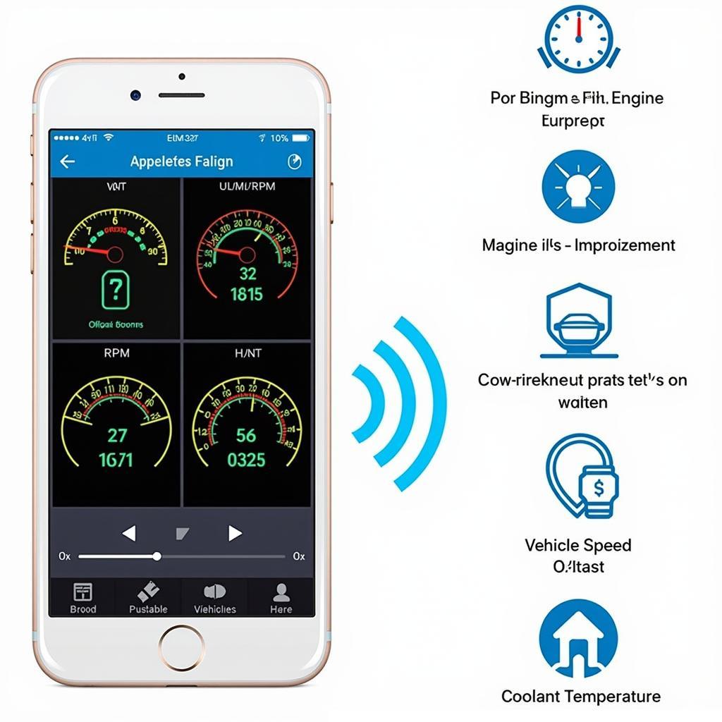 Smartphone displaying an ELM327 OBD2 app interface