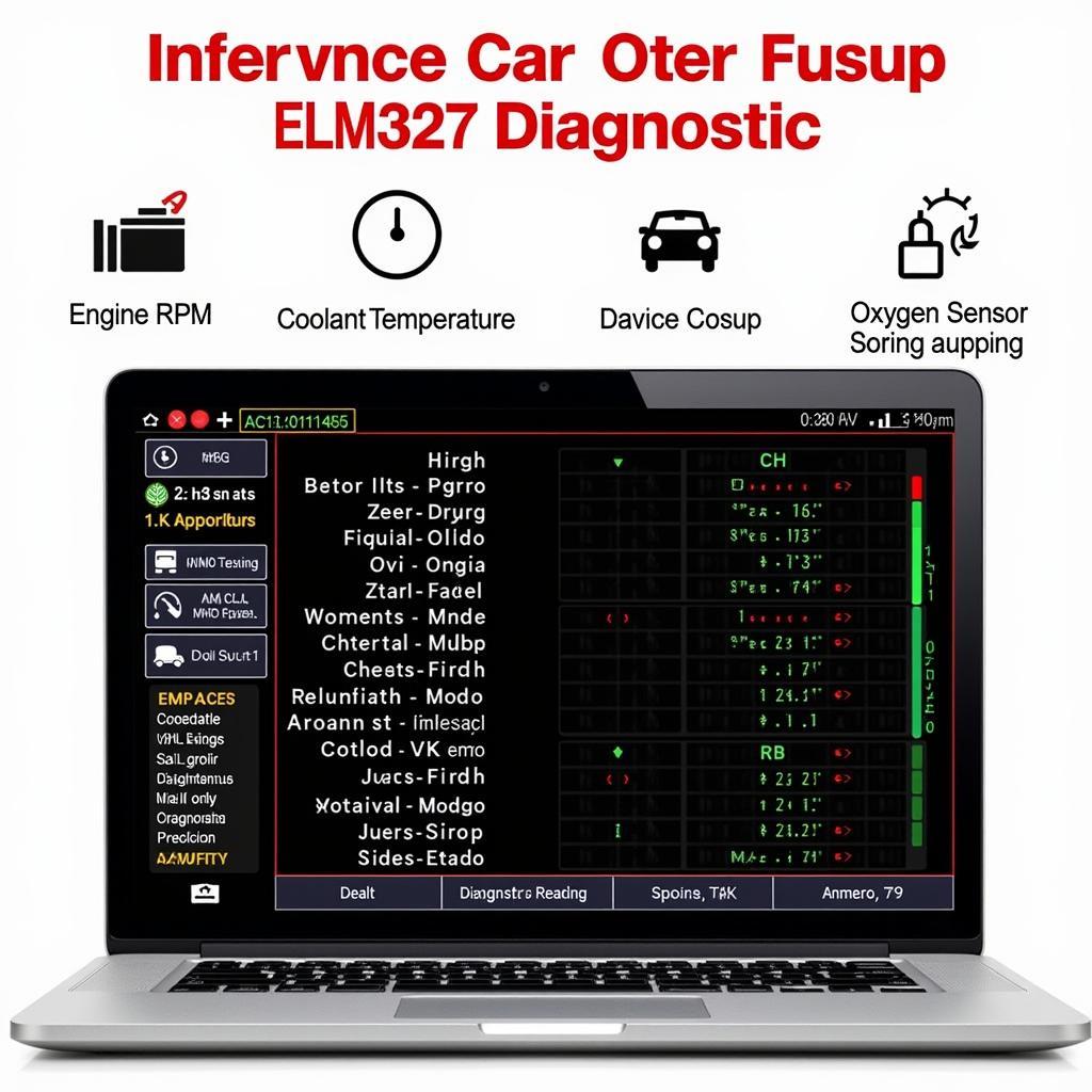 Laptop screen showing car diagnostics using ELM327 software