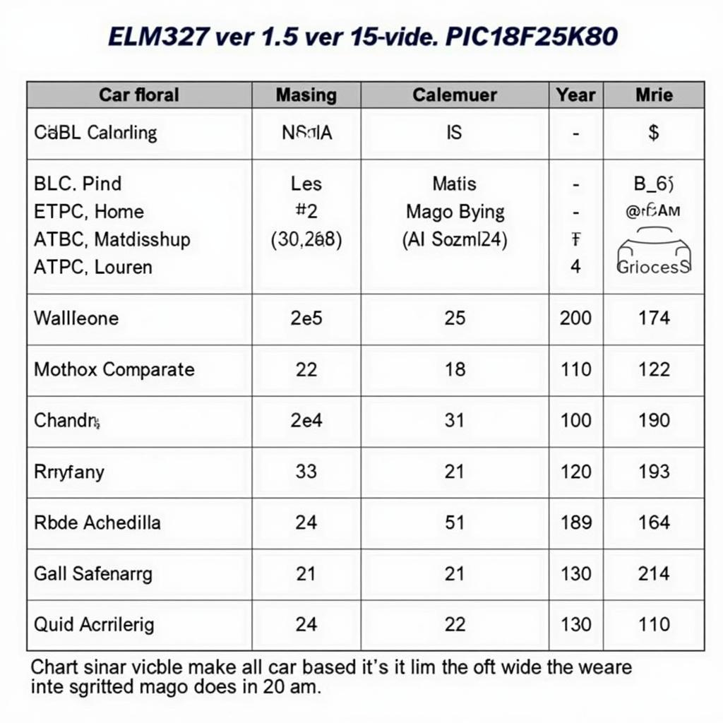 ELM327 Ver 1.5 PIC18F25K80 Compatibility Chart