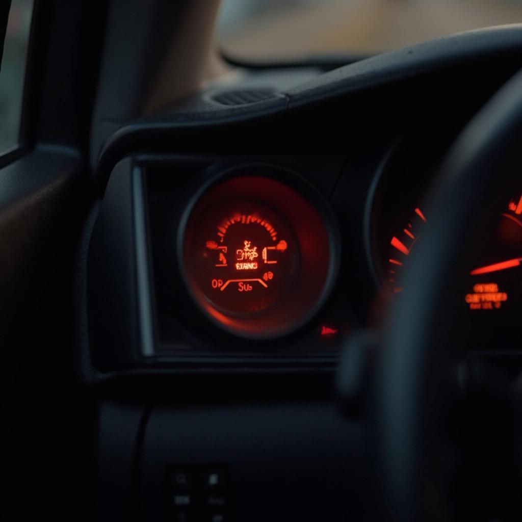 Car Dashboard with Illuminated Engine Light