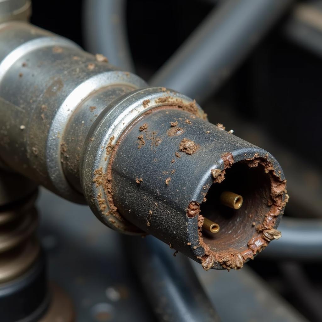 Close-up of a faulty oxygen sensor