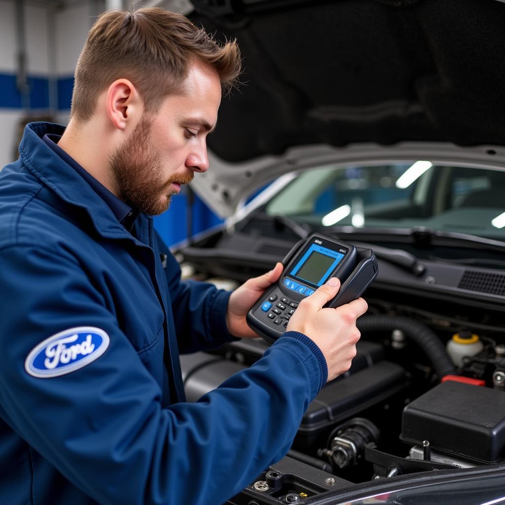 Ford Mechanic Diagnosing OBD2 C Code