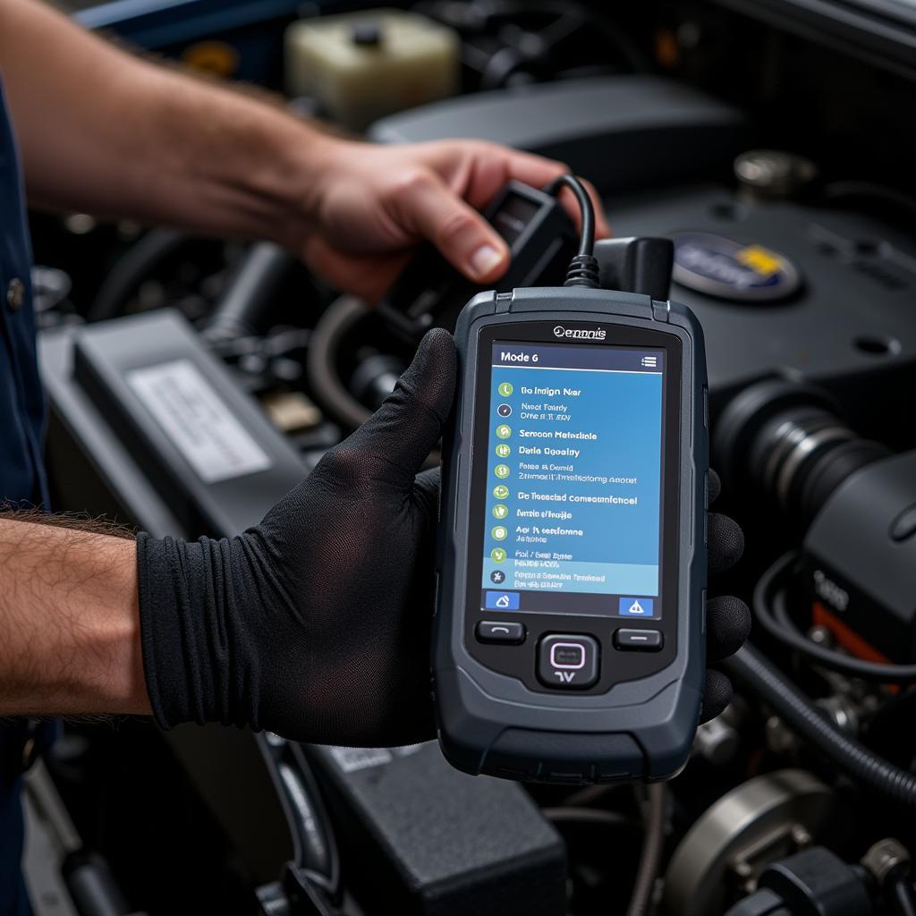 Ford Mechanic Using OBD2 Scanner with Mode 6