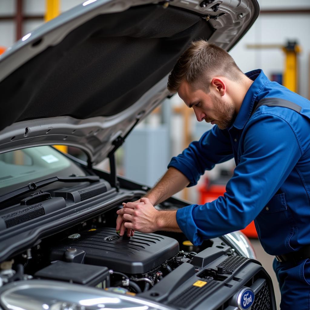 Mechanic Repairing a Ford Vehicle