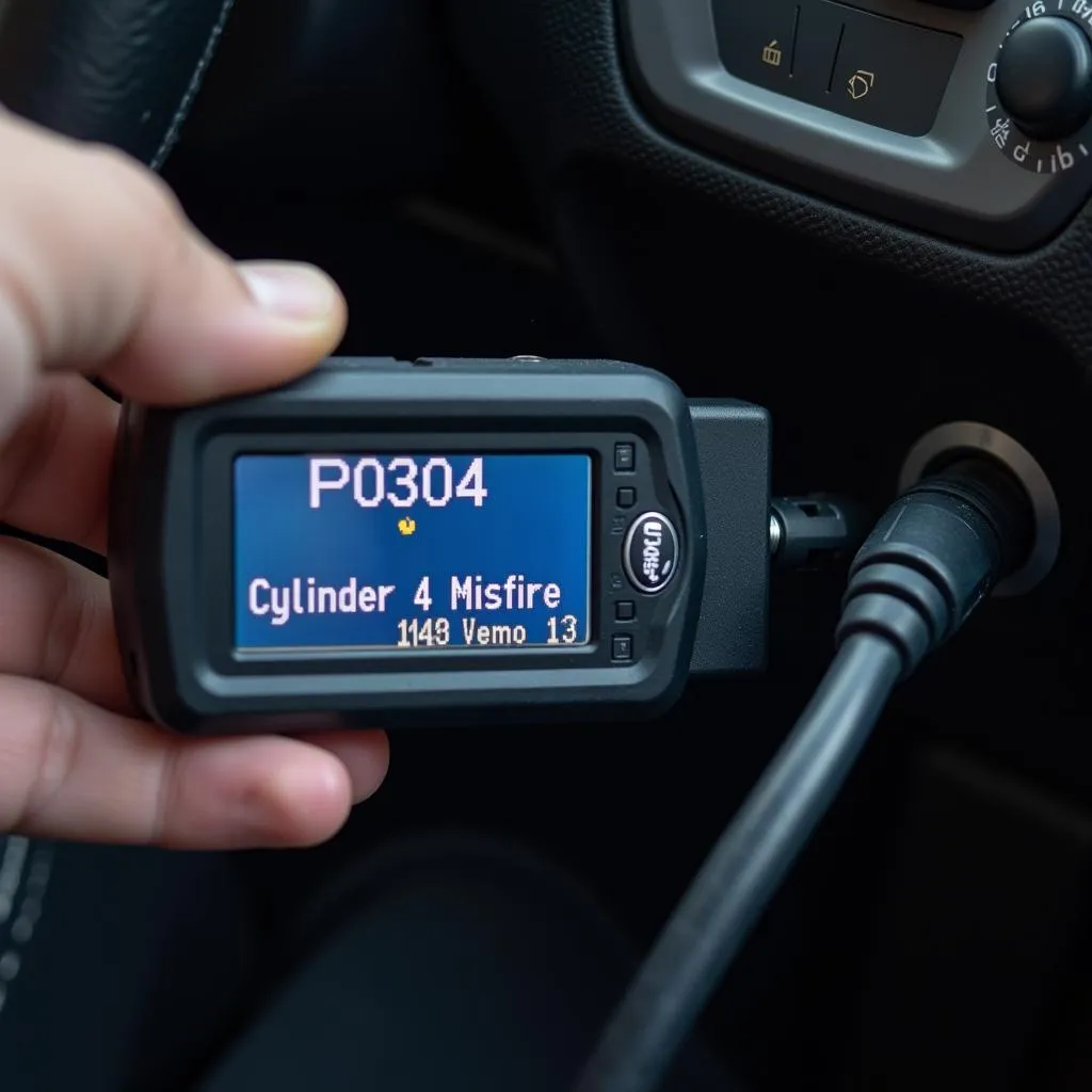 Ford OBD2 scanner displaying the diagnostic trouble code P0304