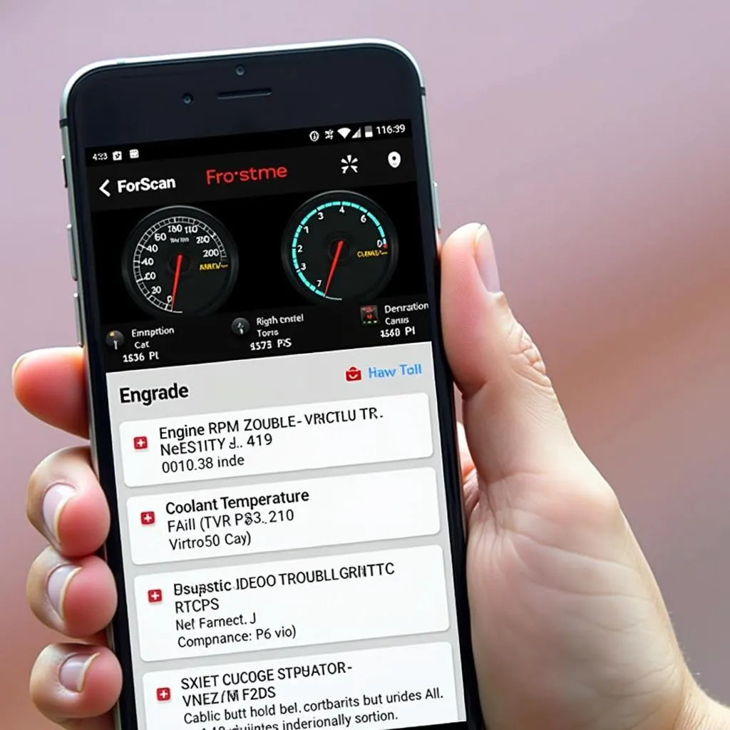 FORScan app interface displaying live vehicle diagnostics