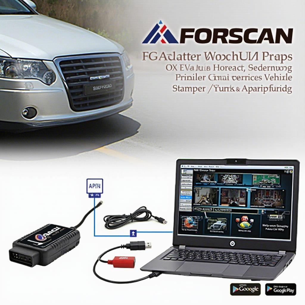 FORScan software interface on laptop with OBD2 adapter connected to a car