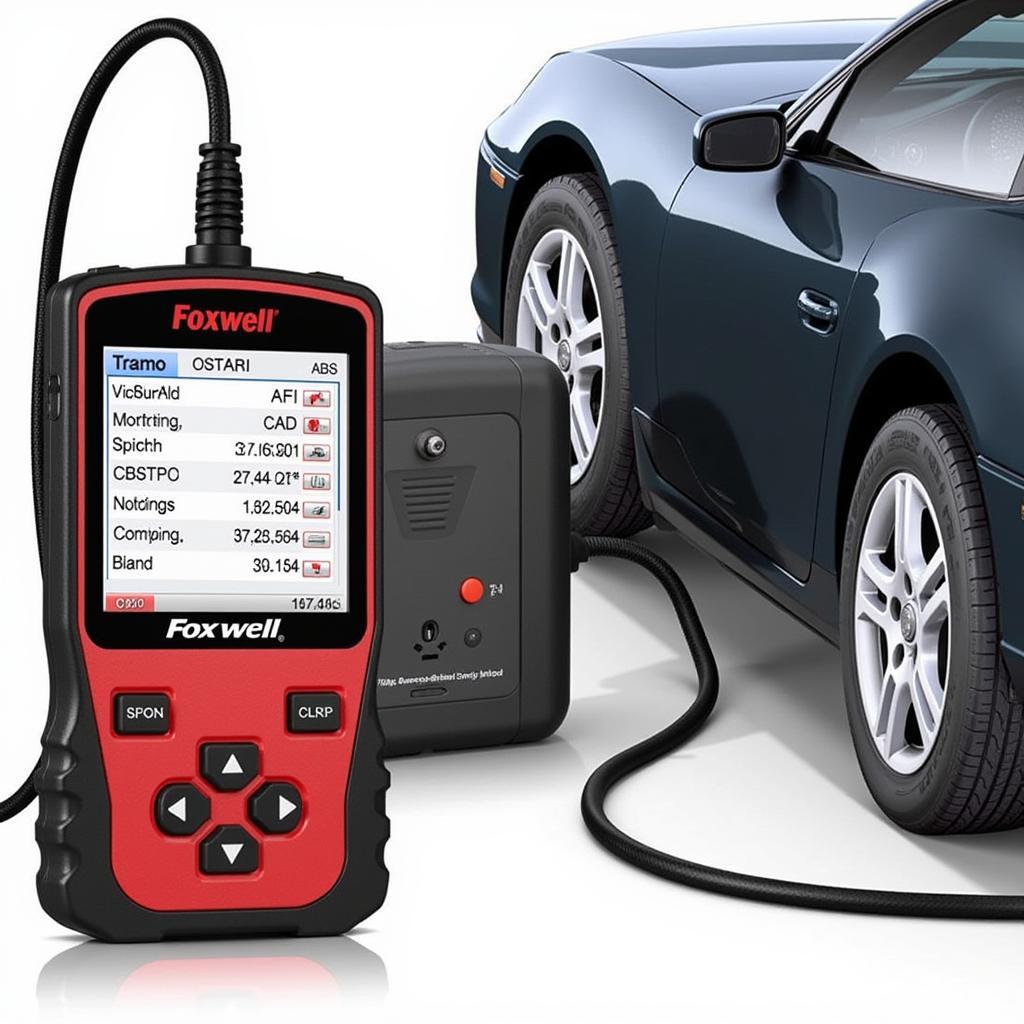 Foxwell ABS OBD2 scanner connected to a car's OBD2 port