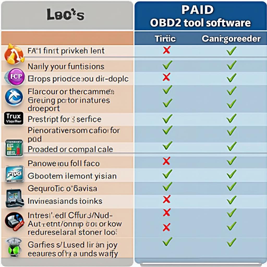 Free vs. Paid OBD2 Software Comparison Chart