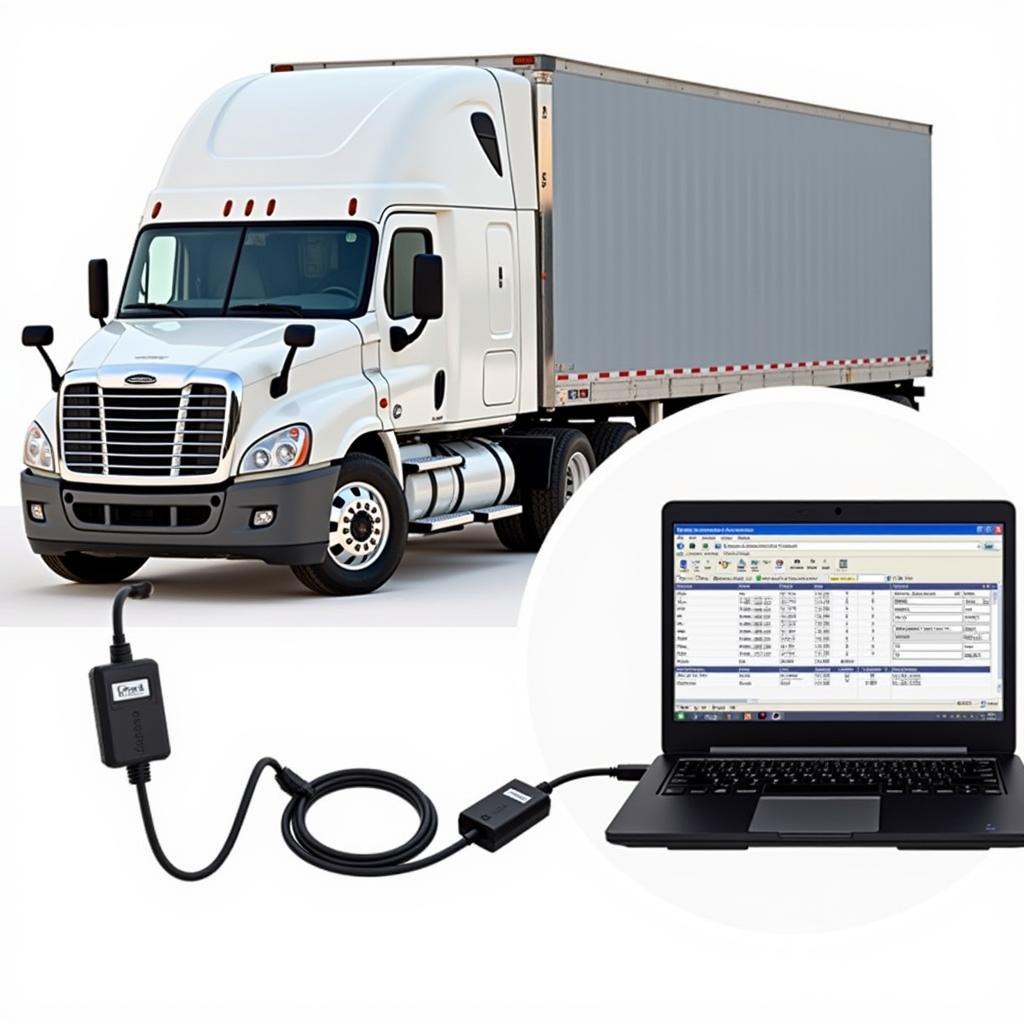 Freightliner Connected to Laptop for Diagnostics