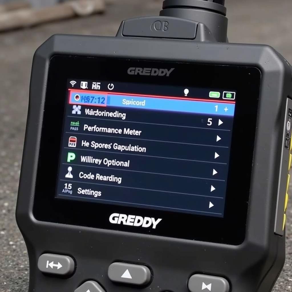 GReddy Sirius OBD2 Scanner Displaying Menu Options