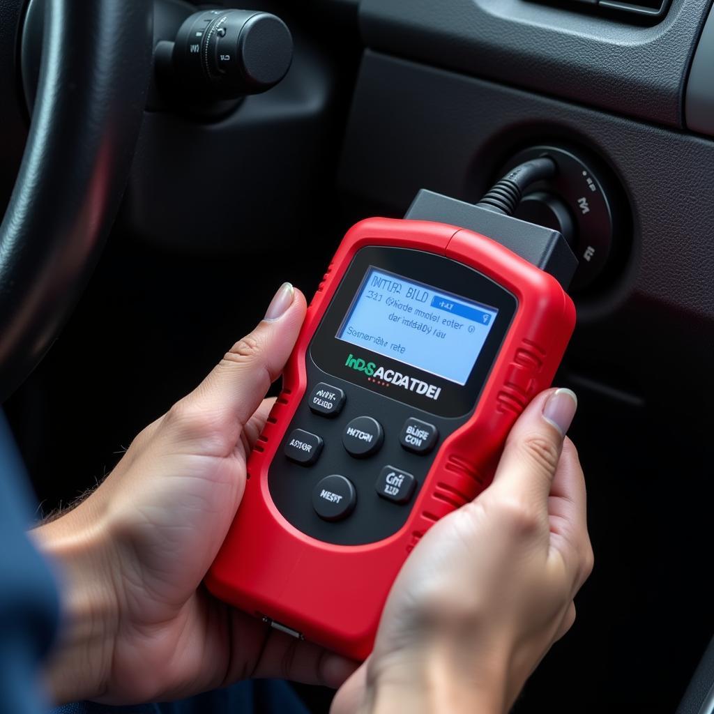 Mechanic using a Harbor Freight OBD2 reader