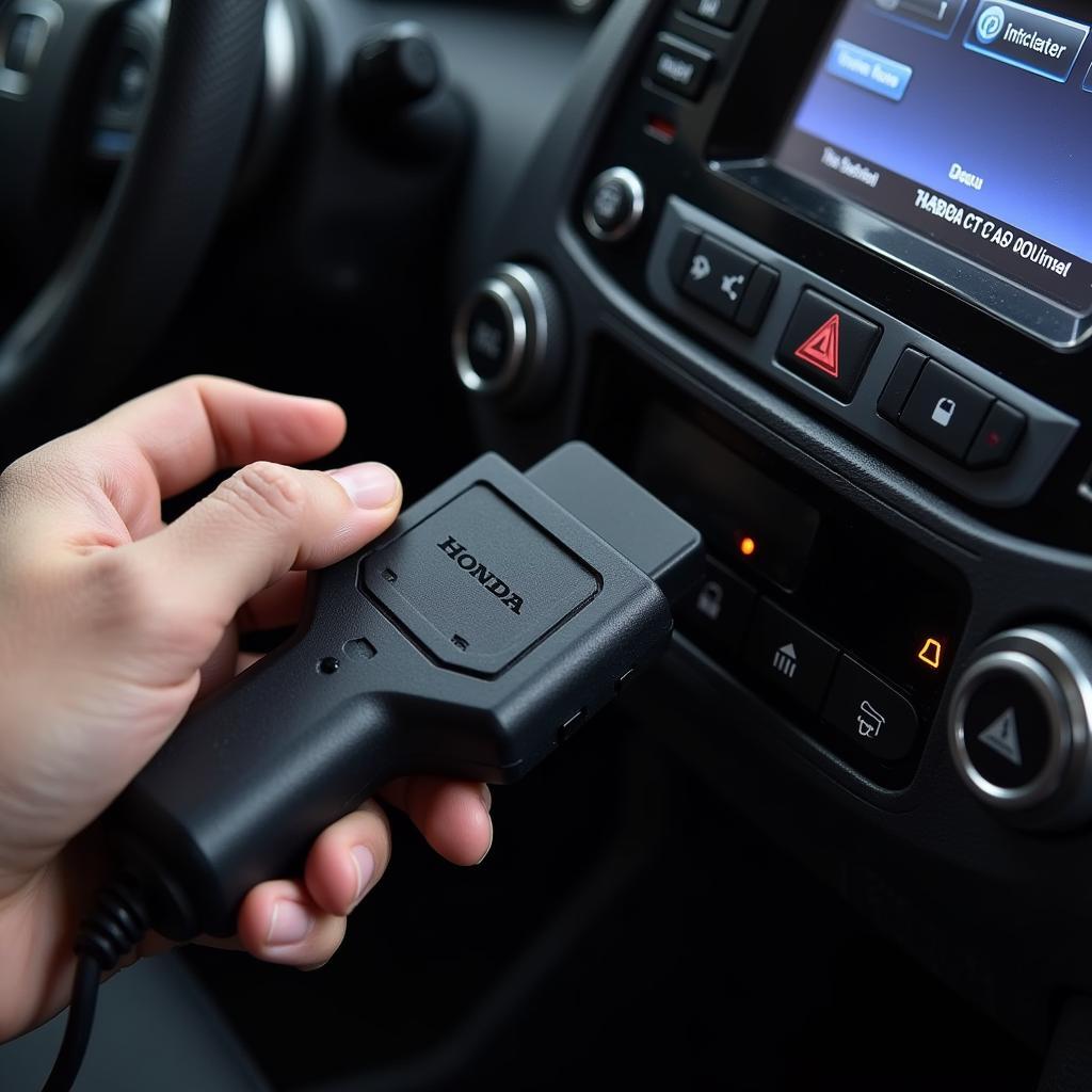 Honda OBD2 scanner connected to a car's OBD2 port