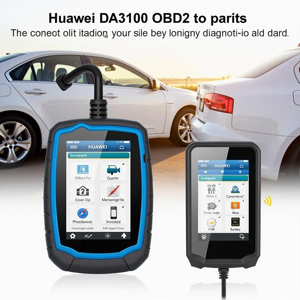 Huawei DA3100 OBD2 Scanner connected to car's OBD2 port