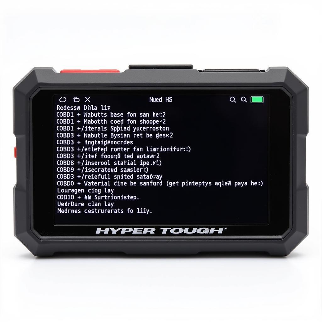 Hyper Tough OBD2 code reader displaying engine codes