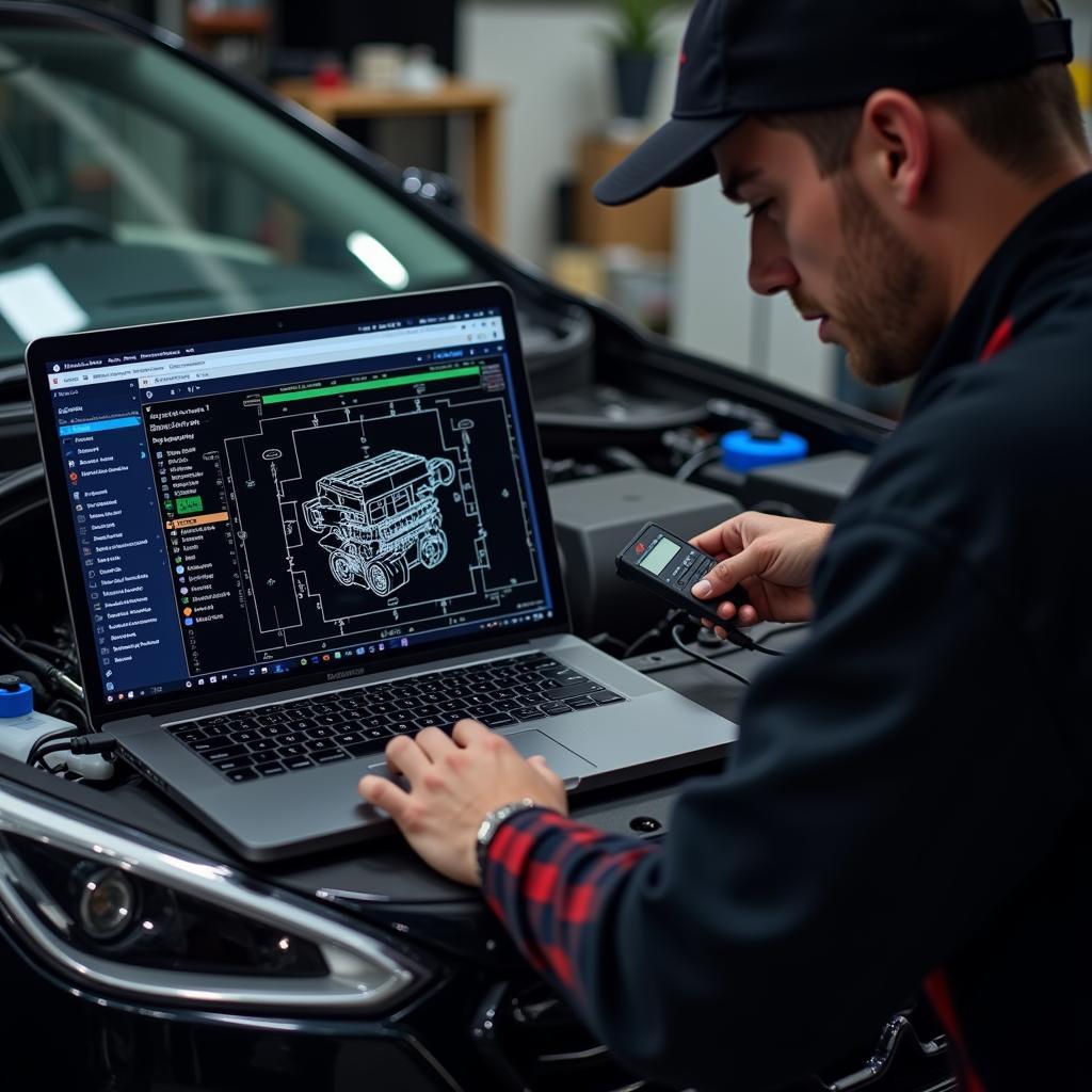 A laptop displaying a Hyundai engine map during the custom remapping process.