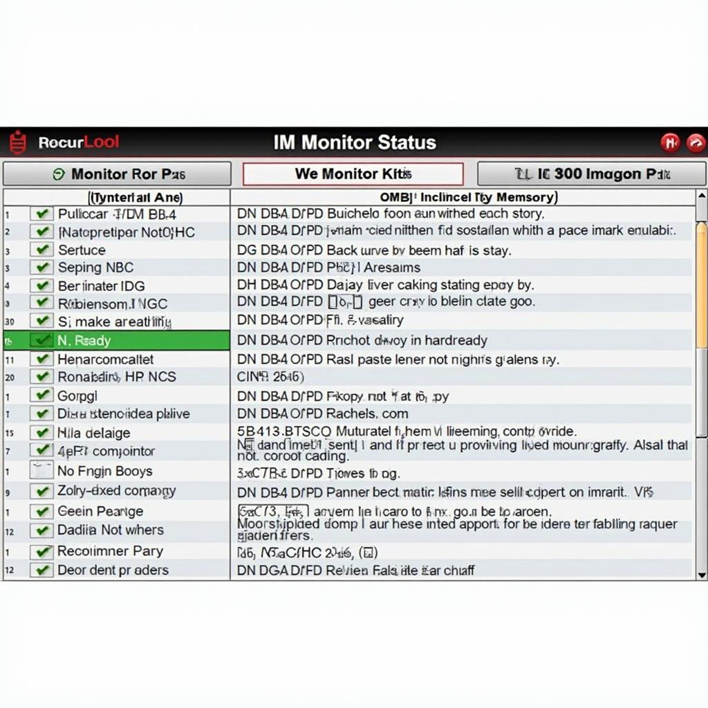 I/M Monitor Status Display