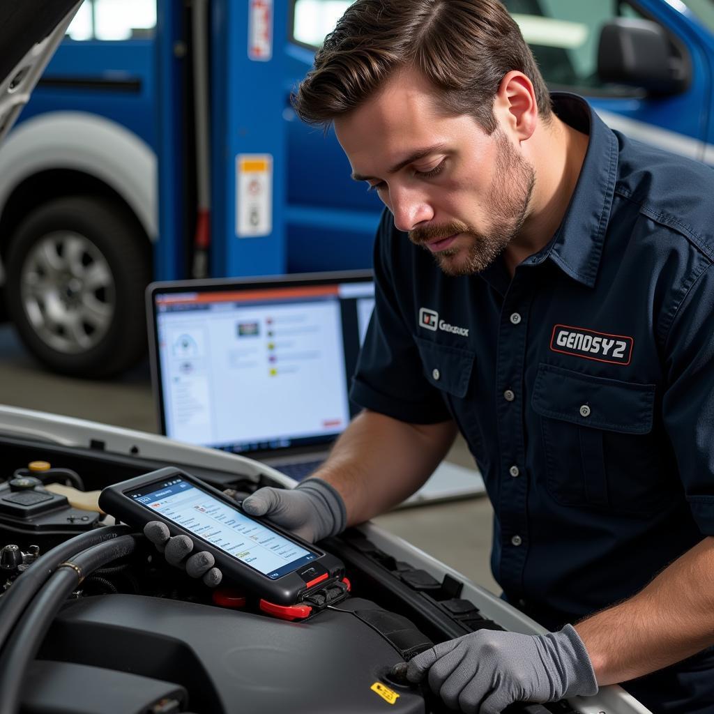 Mechanic Using Updated Genisys OBD2 Scanner