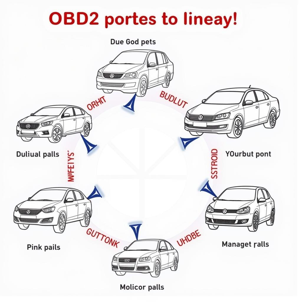 Various car models with the OBD2 port highlighted