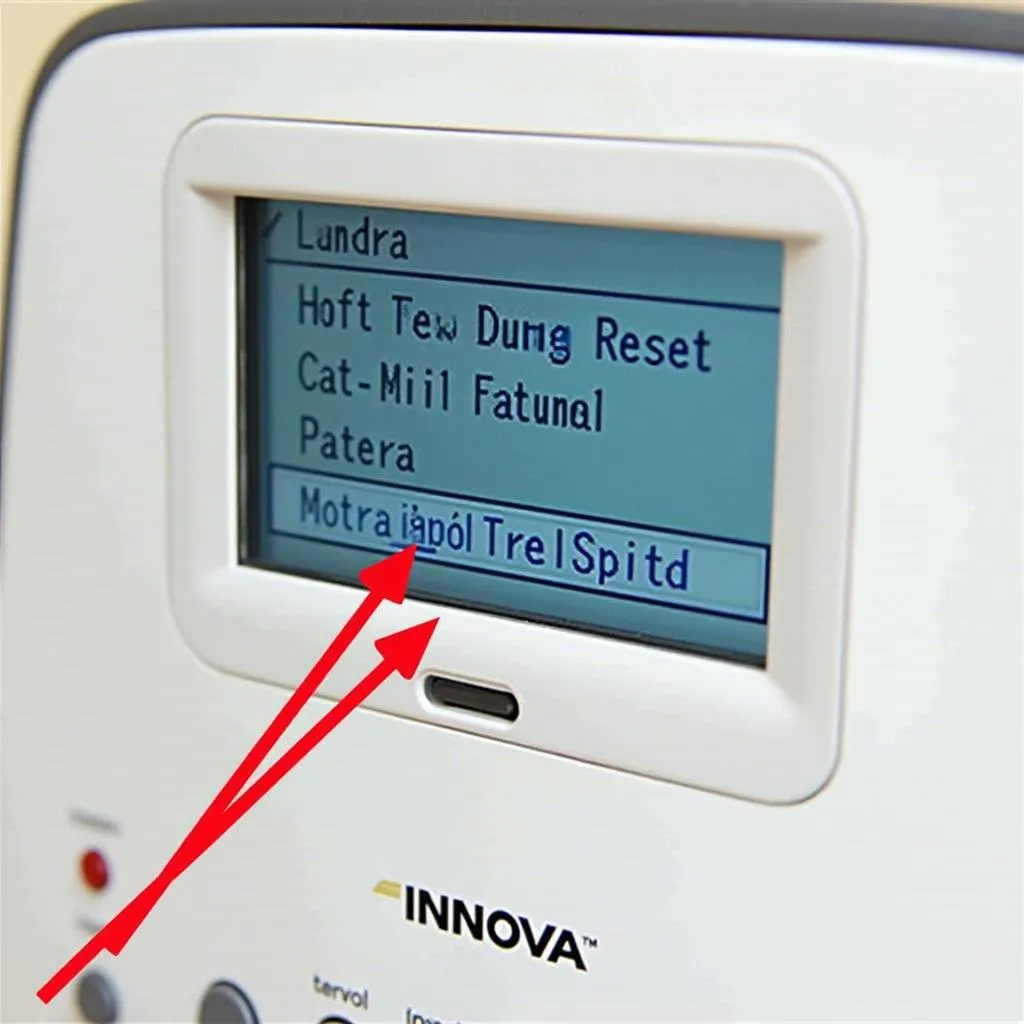 Innova 3140e settings menu displayed on screen