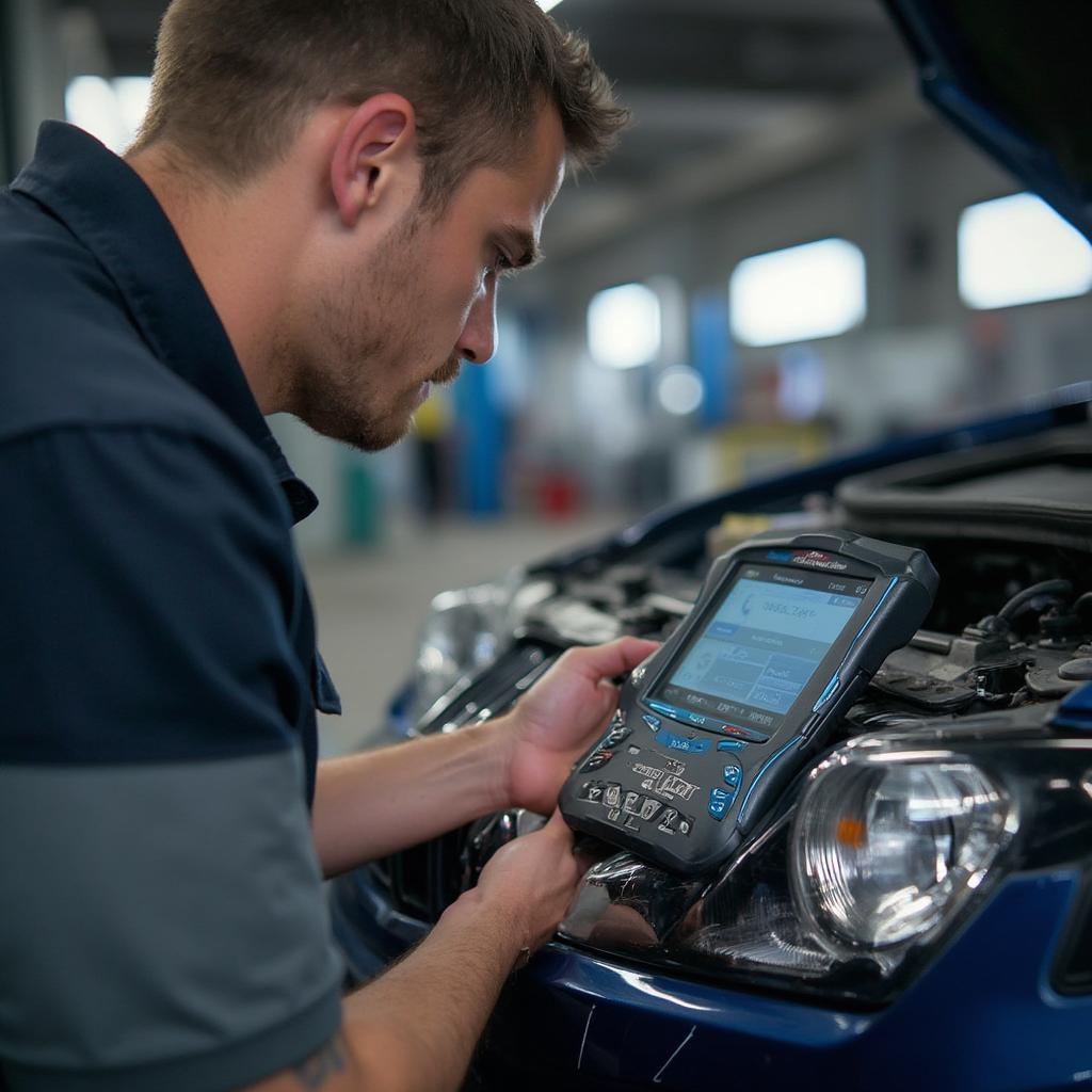 Mechanic Using the Innova 6100p OBD2 Scanner