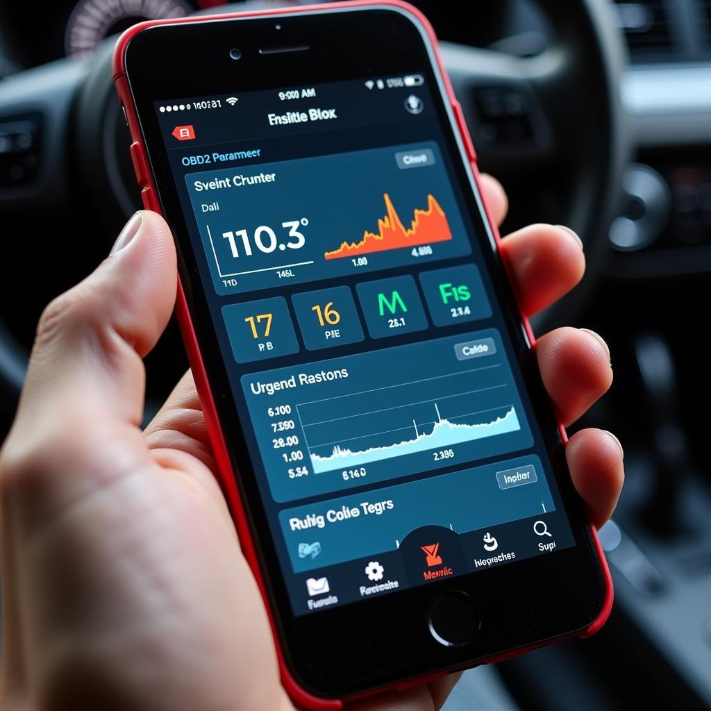 iPhone displaying car diagnostics using an OBD2 scanner app