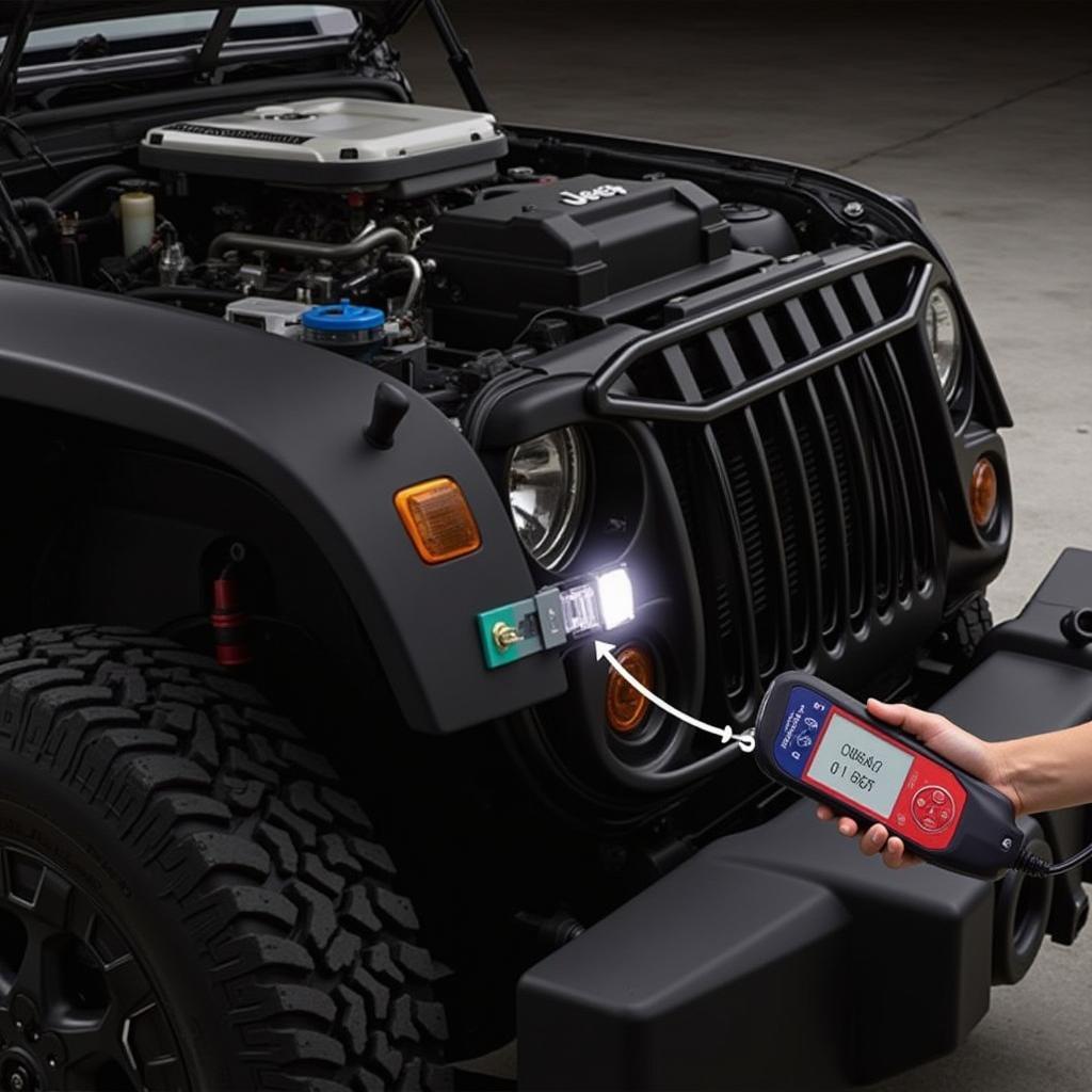 Jeep Wrangler Connected to OBD2 Scanner