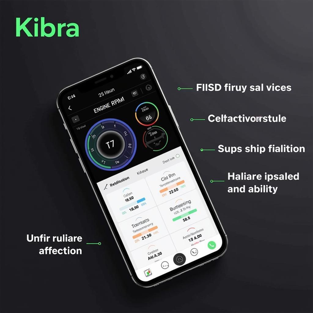 Kibra app dashboard displaying various car diagnostics