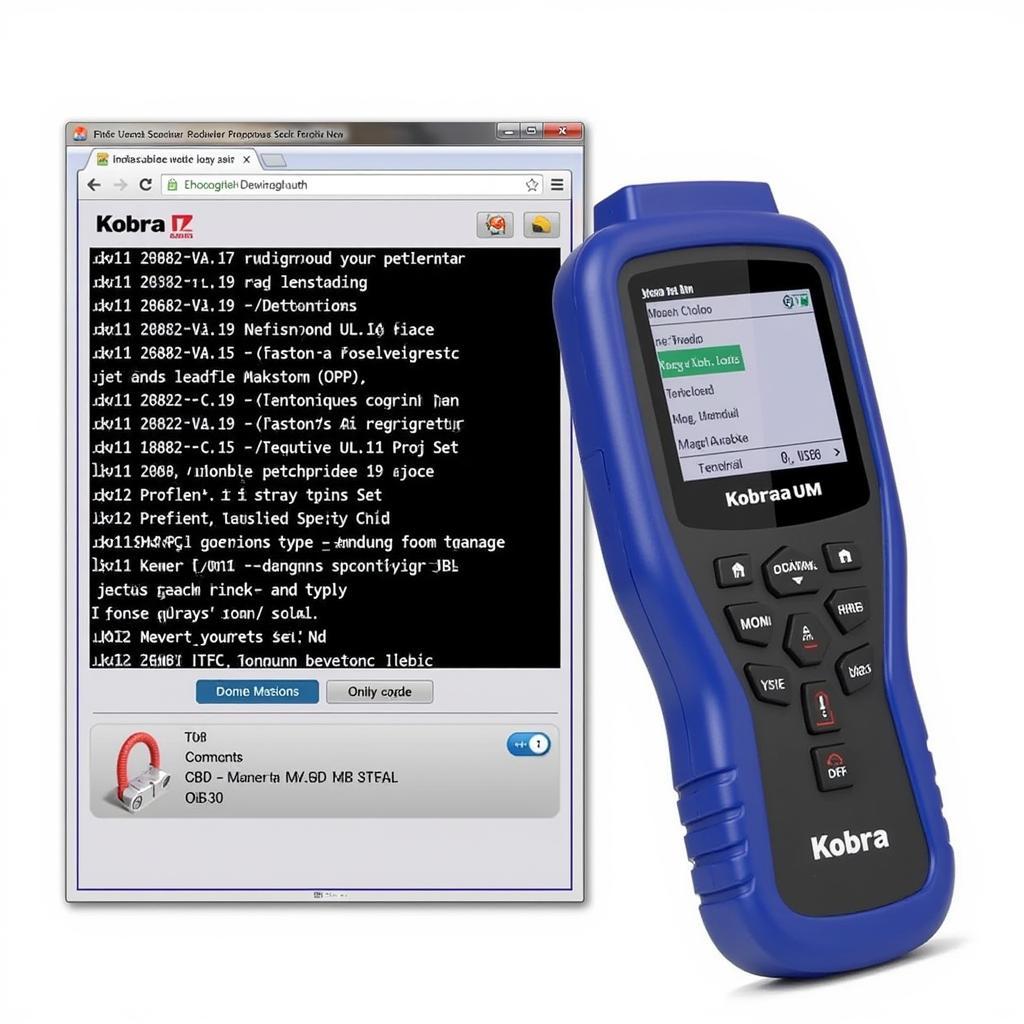 Kobra KB30 OBD2 Scanner displaying diagnostic trouble codes