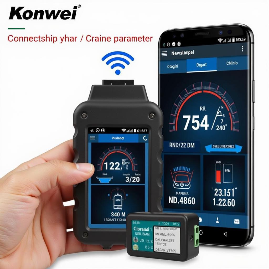 Screenshot of the Konnwei app dashboard displaying real-time engine data