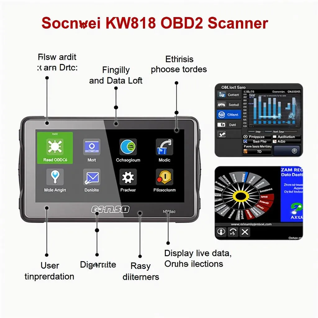 Close-up view of the Konnwei KW818 OBD2 Scanner's display, showcasing its features