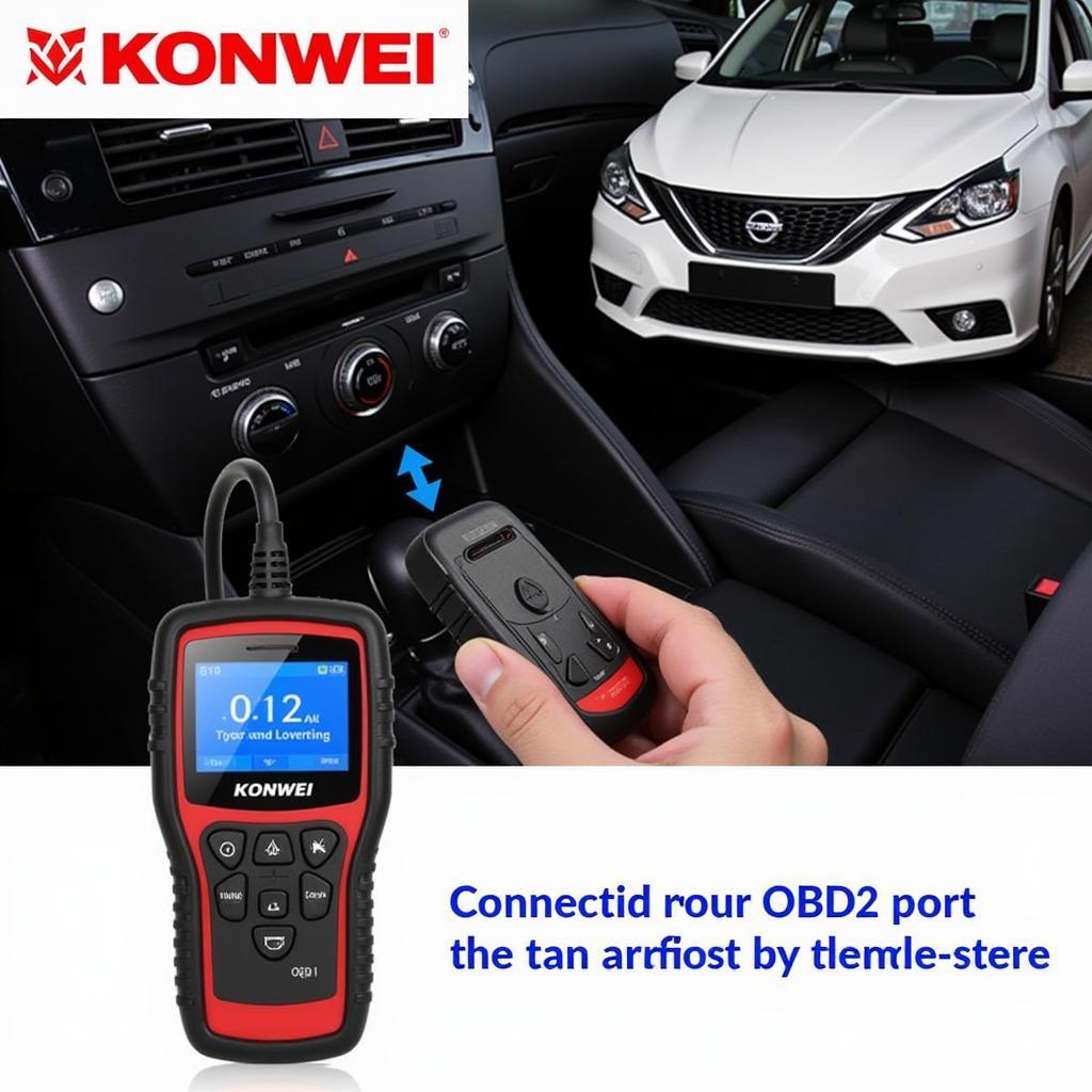 Konnwei OBD2 scanner connected to a car's OBD2 port