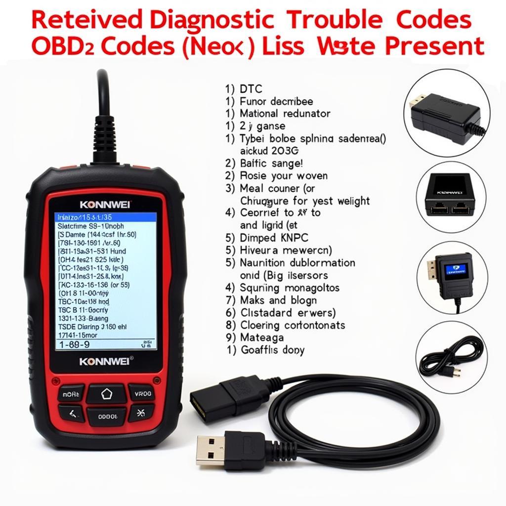 Konnwei OBD2 scanner displaying error codes on screen