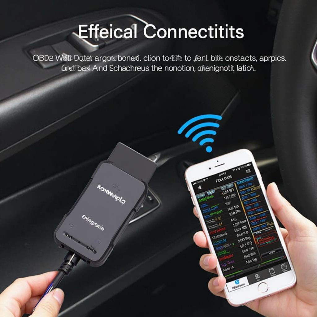 KONNWEI WIFI OBD2 scanner connected to a smartphone