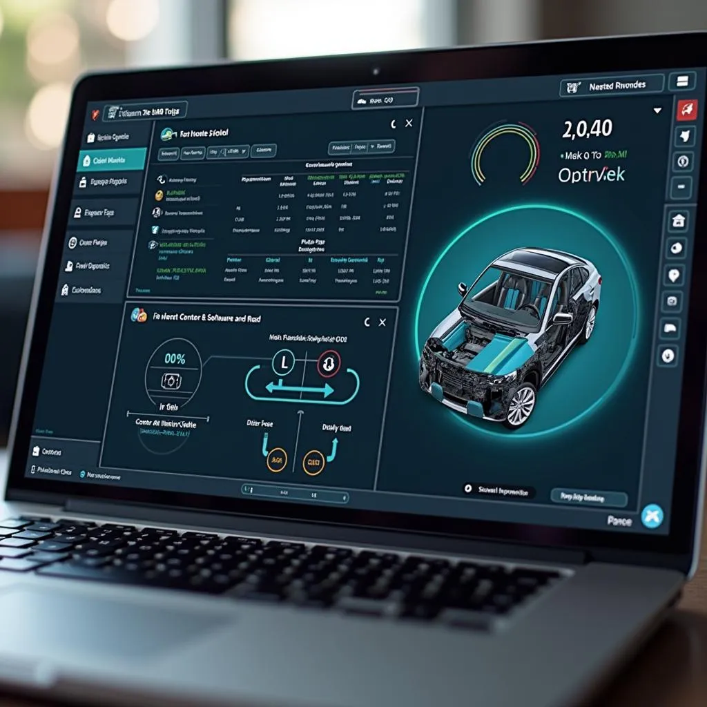 Laptop screen showing diagnostic software connected to a car