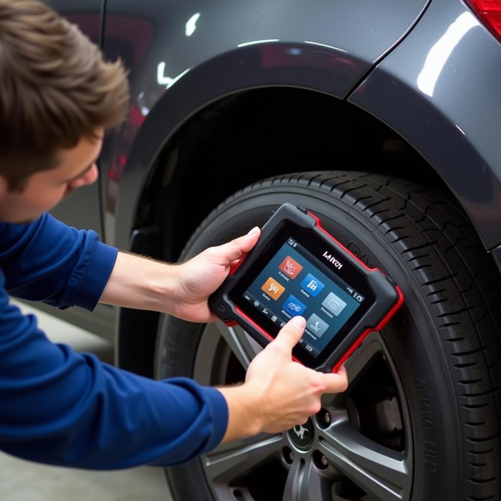 Mechanic Using Launch X431 V+ Scanner