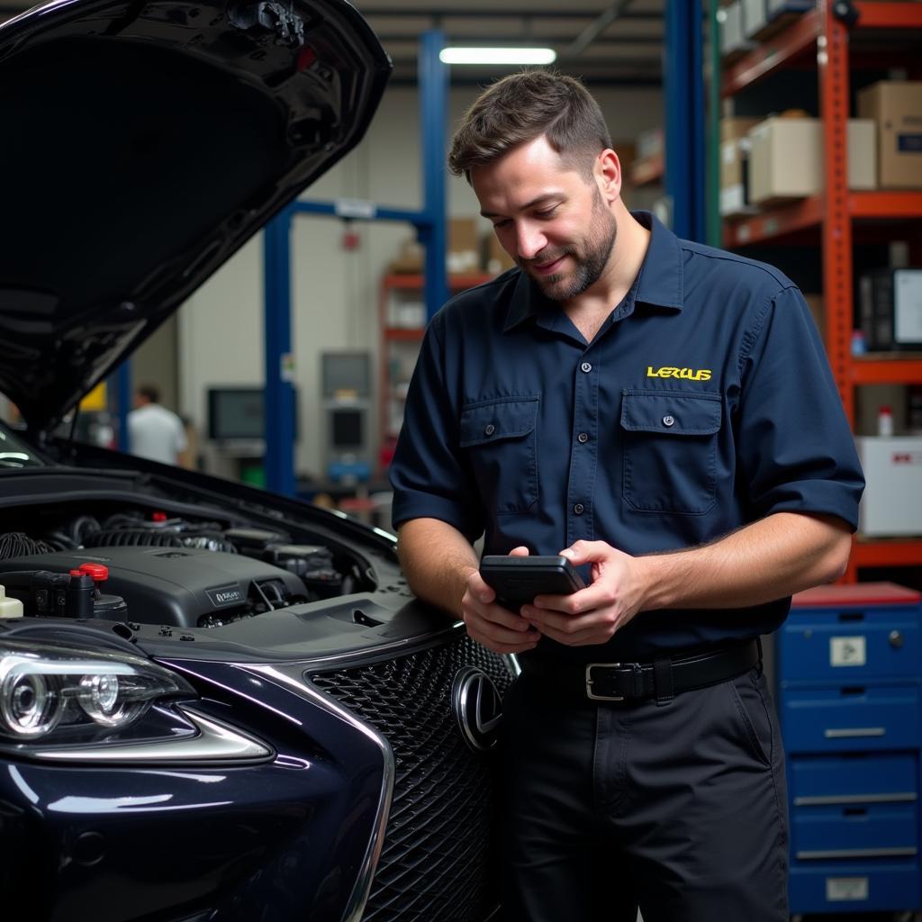 Lexus Mechanic Using OBD2 Scanner