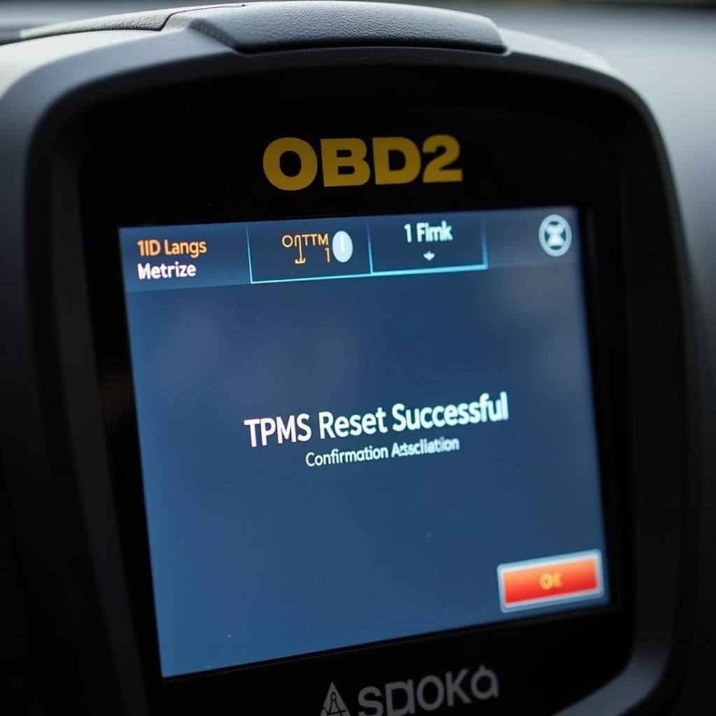 Successful TPMS Reset Confirmation on an OBD2 Scanner