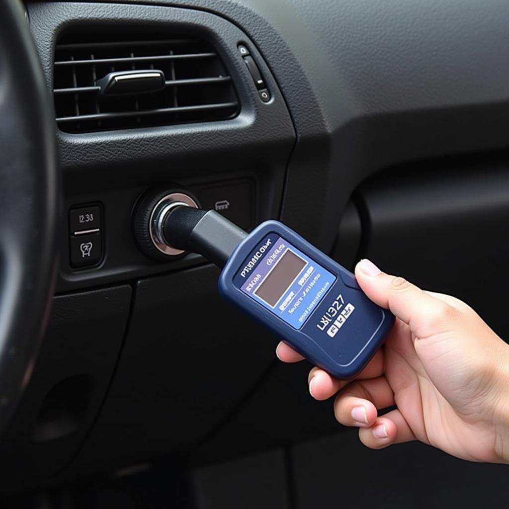 LM327 OBD2 Scanner connected to a car's OBD2 port