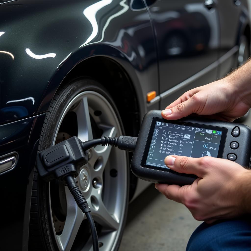 Mechanic Using OBD2 Scanner on Lexus LS430