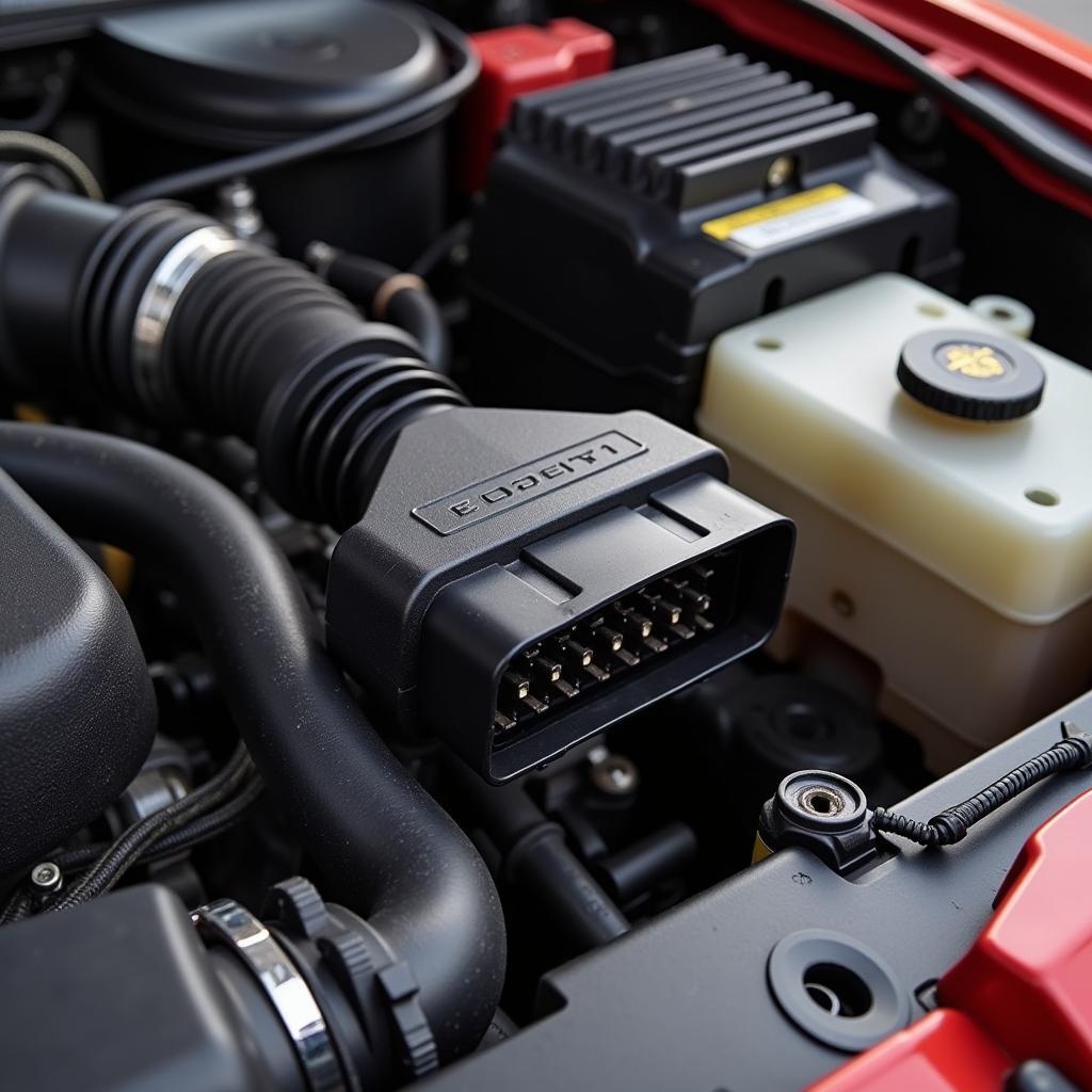 LT1 engine with OBD2 port highlighted