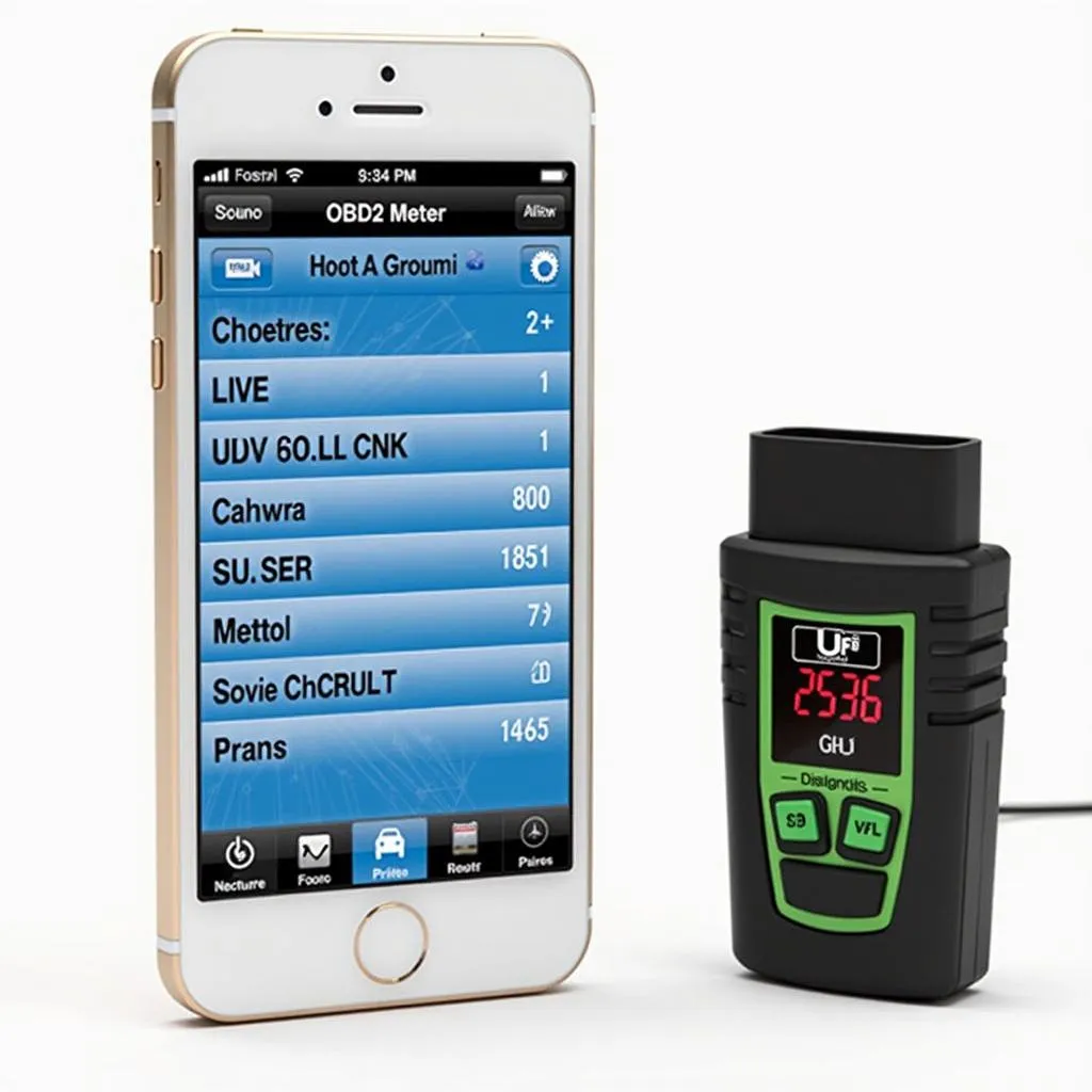 Smartphone displaying real-time car data using a Lufi OBD2 meter and a mobile app