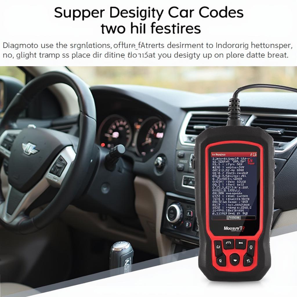 Maozua VS550 OBD2 scanner plugged into a car's OBD2 port displaying diagnostic information on its screen.