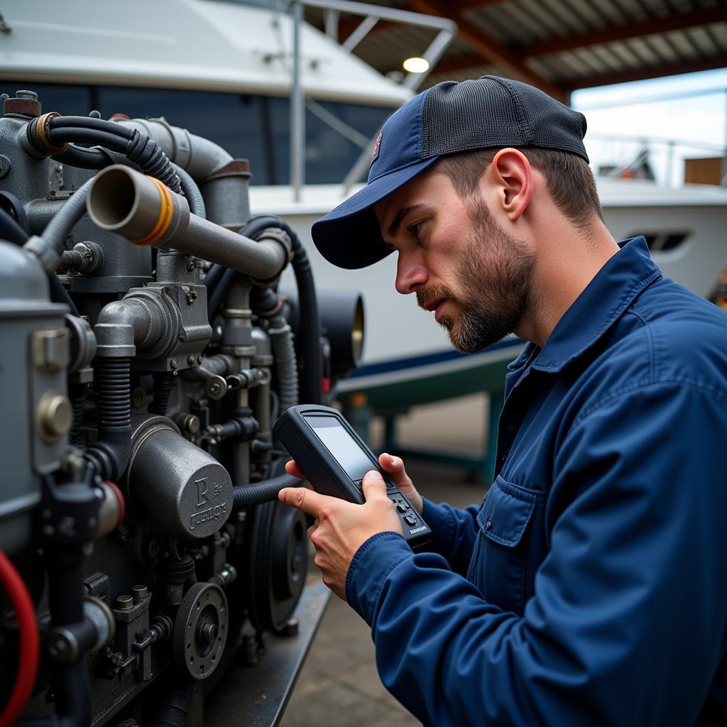 Marine Mechanic Using Diagnostic Tool