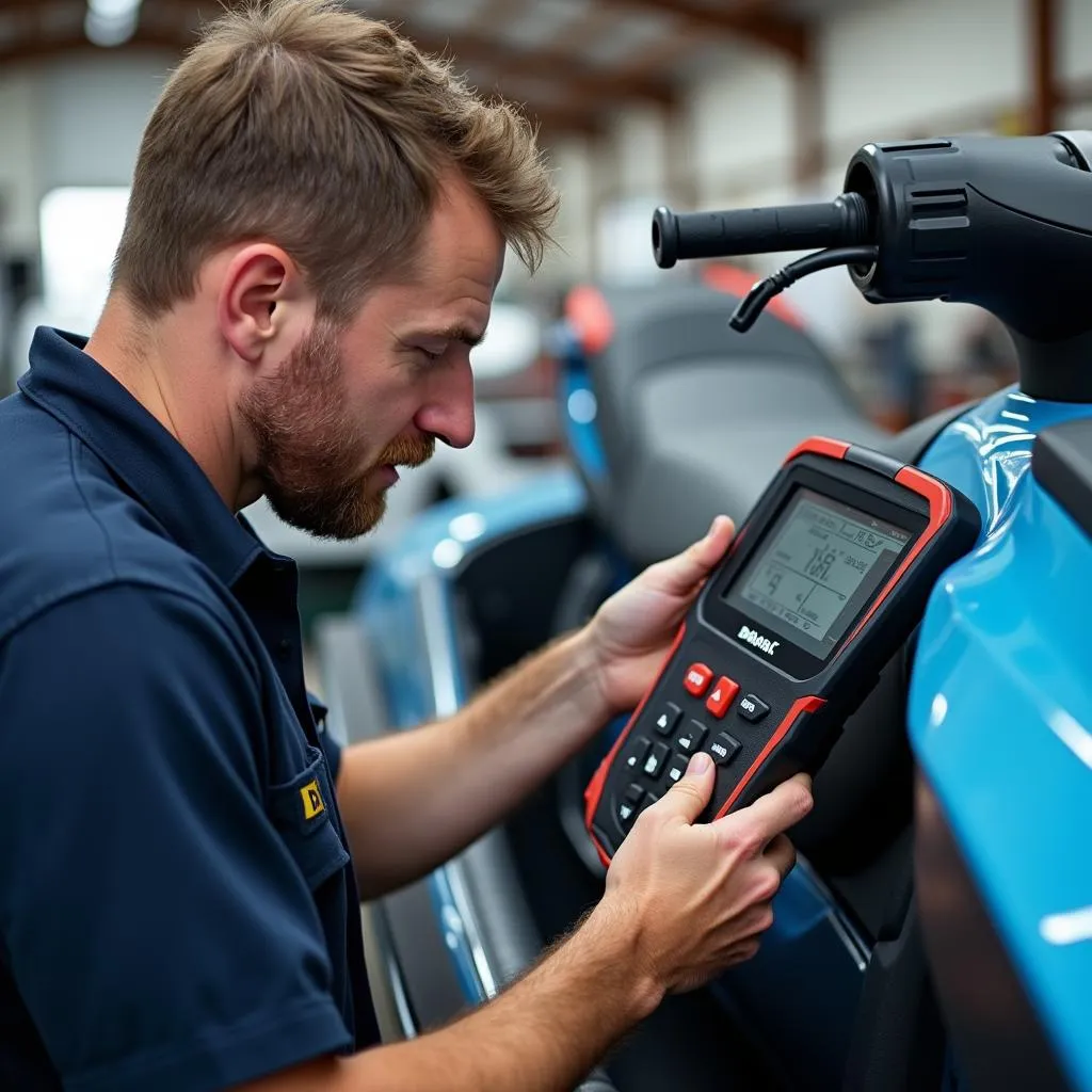 Marine Mechanic Diagnosing Jet Ski