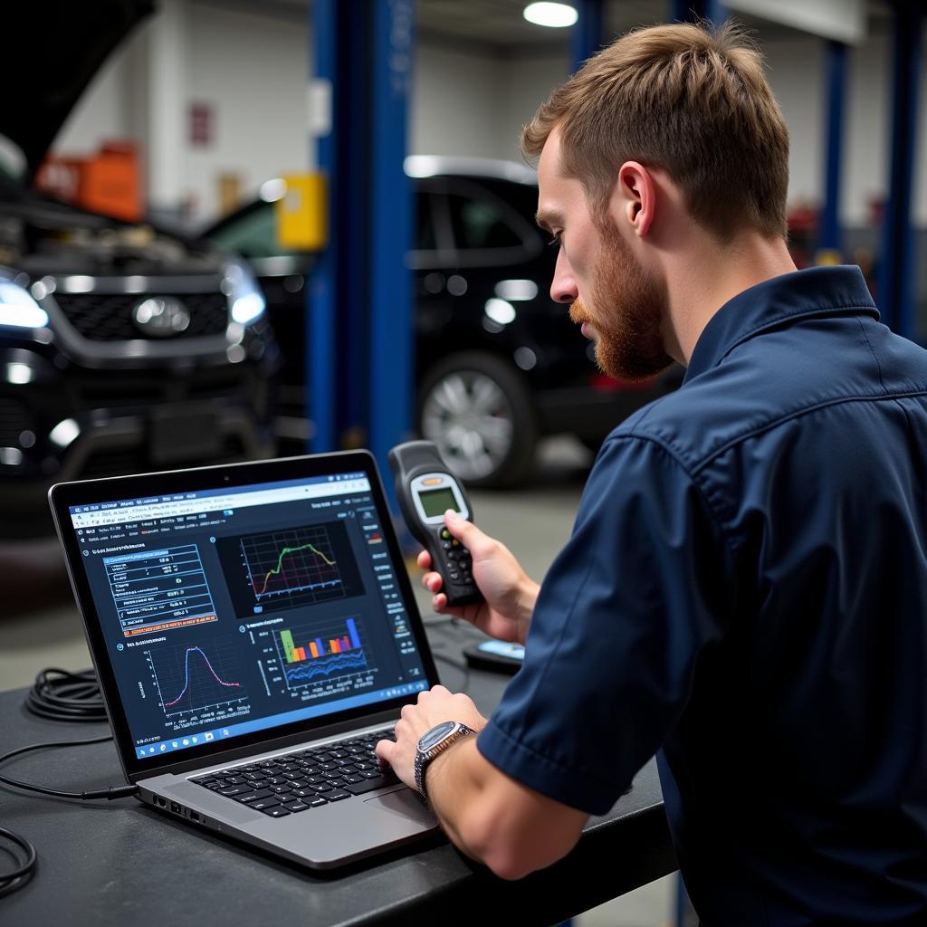 Mechanic Diagnosing Car Problem Using Freeze Frame Data