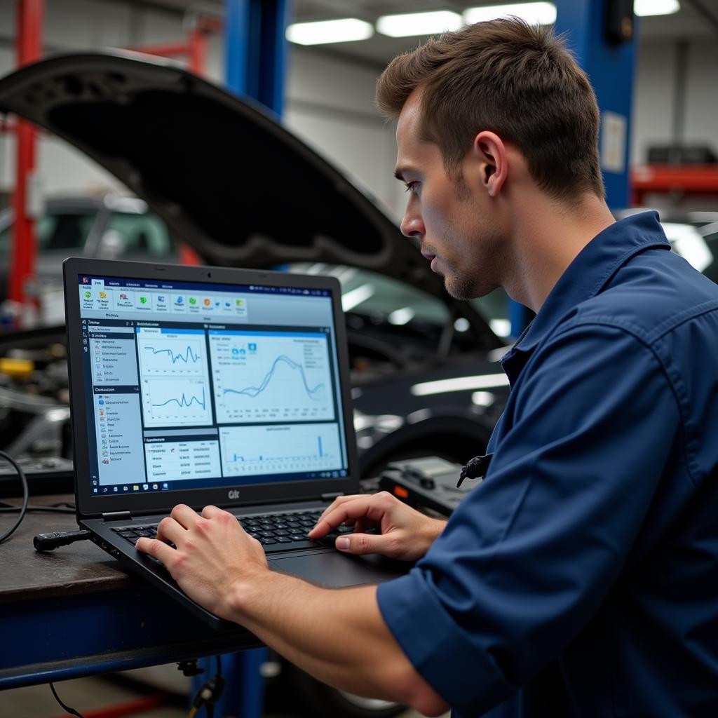 Mechanic Analyzing OBD2 Data